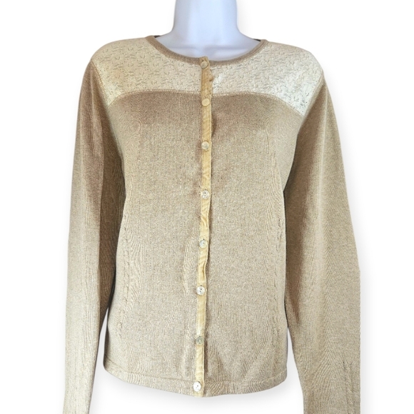 Liz Claiborne Sweaters - NWOT Liz Claiborn cream tan lace cardigan sweater Womens Large